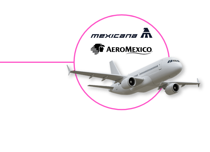 Avión con logotipos de Mexicana y Aeroméxico